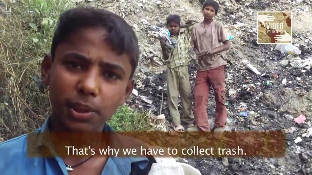 Indian children picking waste