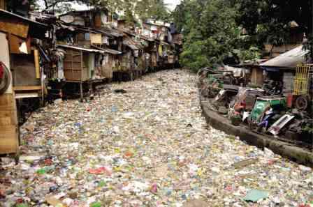 Trash infested river in the Philippines