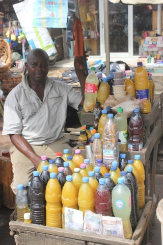 Plastic bottles are re-used for drinks in Douala, Cameroon