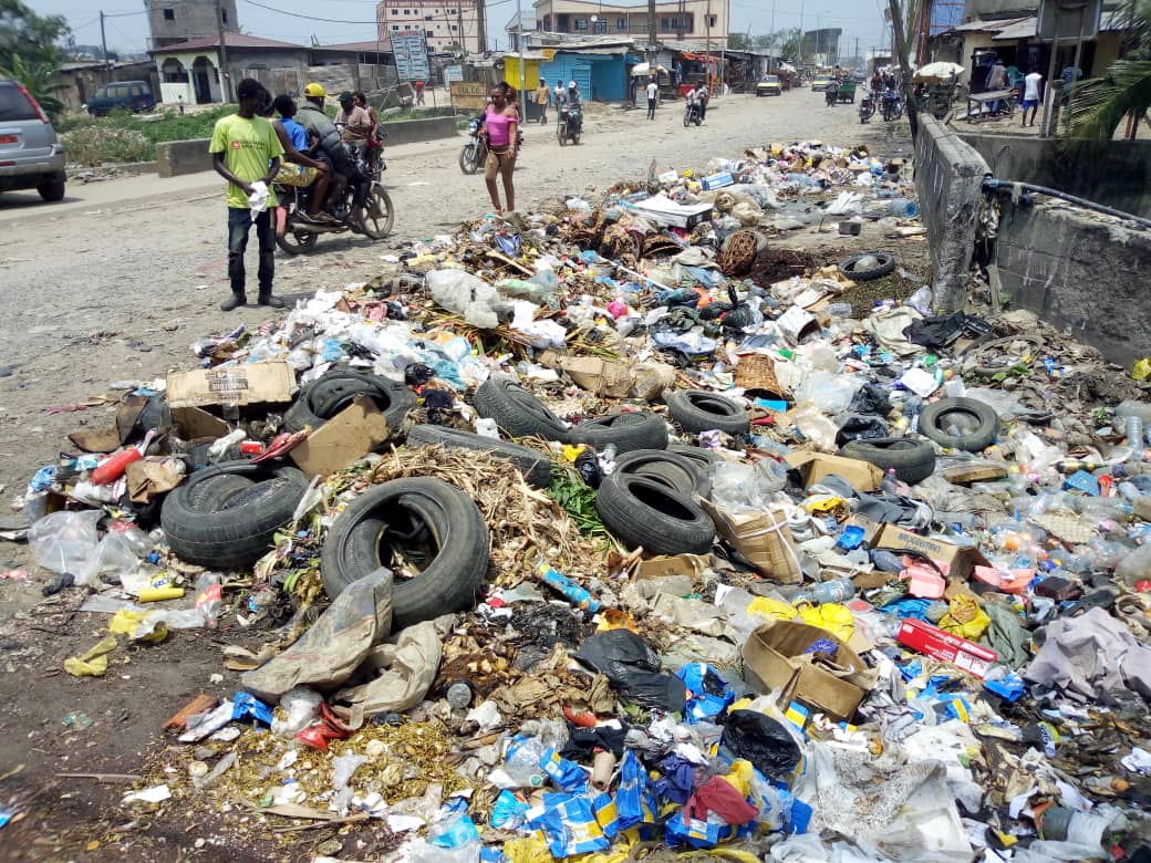 Waste builds up at the roadside in Douala, Cameroon