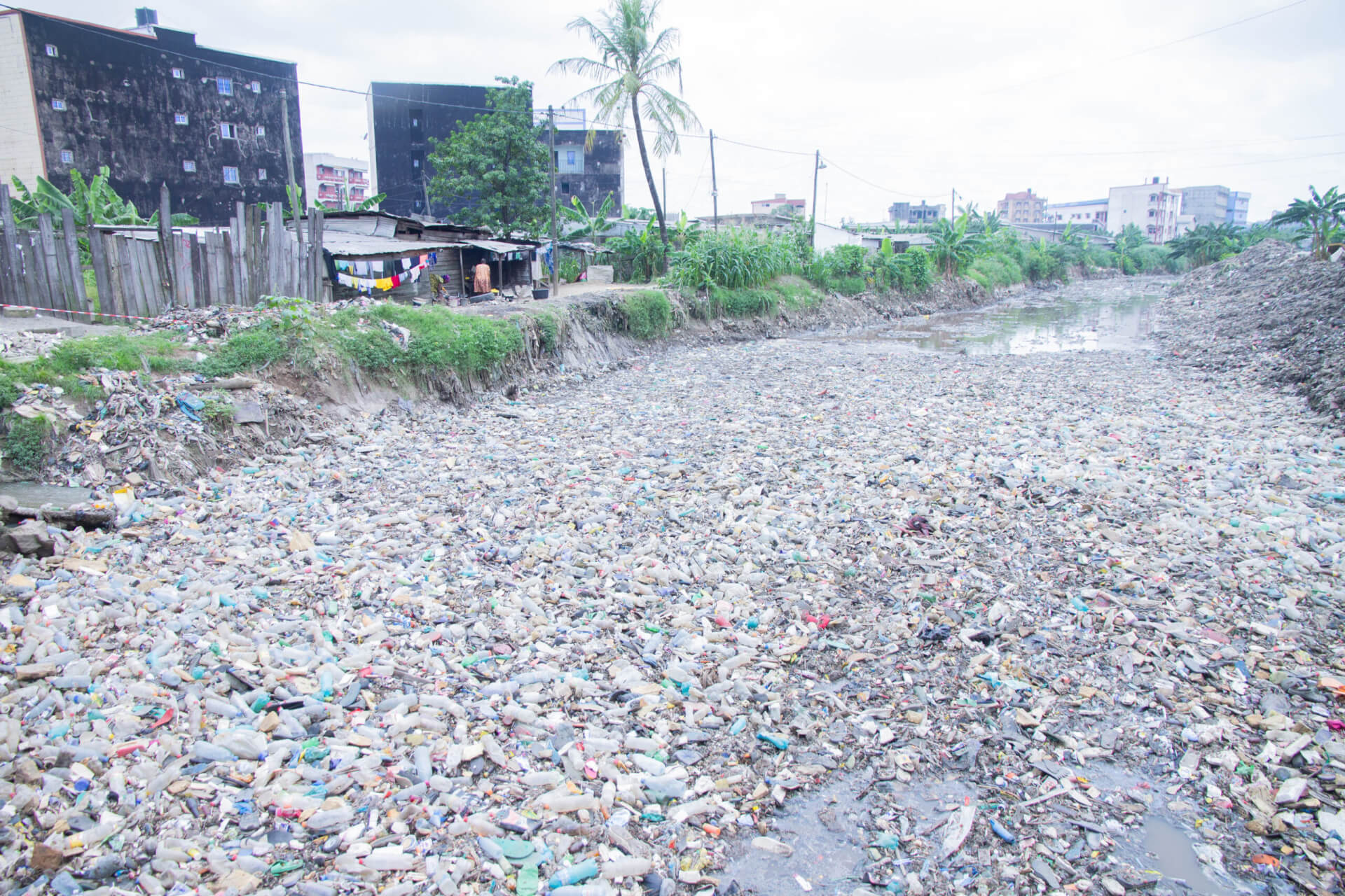 Rivers full of plastic waste flow through Douala and out to the Atlantic Ocean